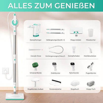 Redhut Hand-Dampfmopp 13 in 1 mit abnehmbarem 375 ml Wassertank, 15 Sek. Schnellaufheizung, 230°F Dampf, längeres Reinigen, 3 m Kabel; ideal für Holz, Fliesen, Teppiche, Fugen, Glas, Küche, Bad & Sofas