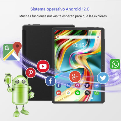 🇪🇸 Tableta Android de 10.1 pulgadas (2025) – Última Versión con Procesador Octa-Core, 64 GB de Almacenamiento, Cámara Dual 13 MP + 5 MP, WiFi, Bluetooth, GPS, Pantalla IPS Full HD, Soporte hasta 512 GB (Negra)