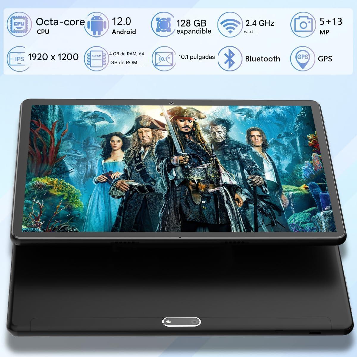 🇪🇸 Tableta Android de 10.1 pulgadas (2025) – Última Versión con Procesador Octa-Core, 64 GB de Almacenamiento, Cámara Dual 13 MP + 5 MP, WiFi, Bluetooth, GPS, Pantalla IPS Full HD, Soporte hasta 512 GB (Negra)