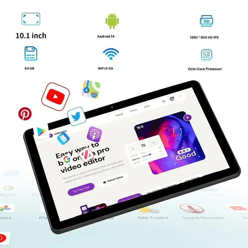 PRITOM 15 Tablet – 10,1" Android, 16 GB RAM, 64 GB Speicher, 8 MP Kamera, 6000 mAh Akku, mit Tastatur & Stift – Perfekt für Schule & Alltag